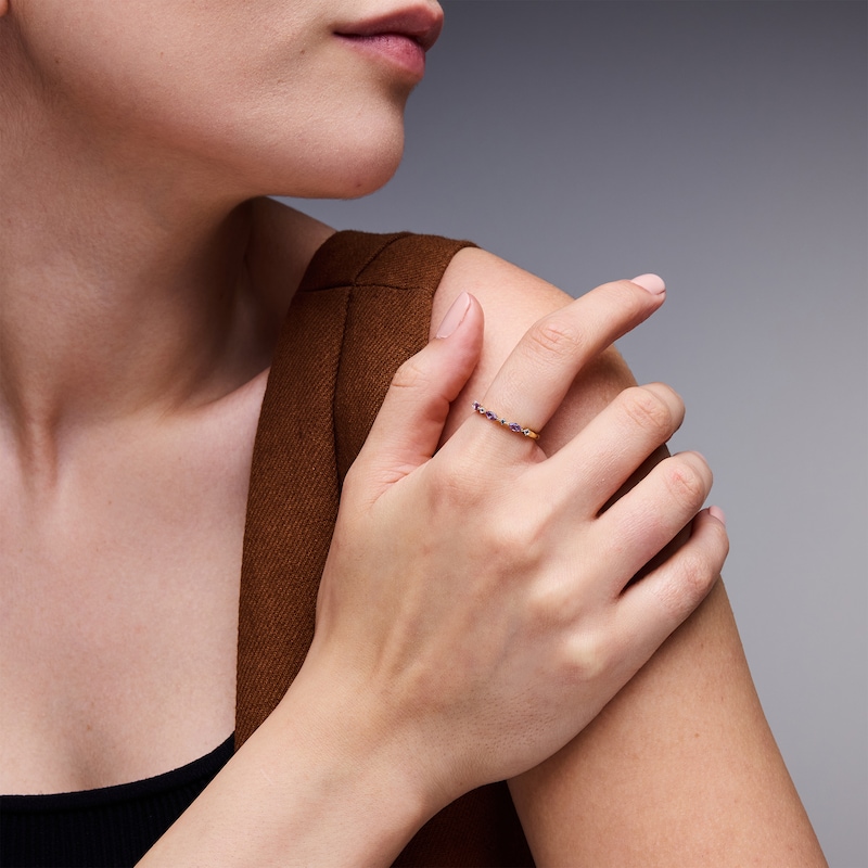 Main Image 2 of Marquise-Cut Amethyst and White Lab-Created Sapphire Stackable Ring in Sterling Silver with 14K Gold Plate