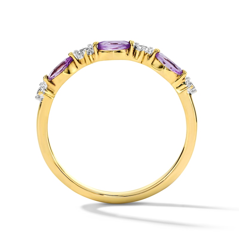 Main Image 3 of Marquise-Cut Amethyst and White Lab-Created Sapphire Stackable Ring in Sterling Silver with 14K Gold Plate
