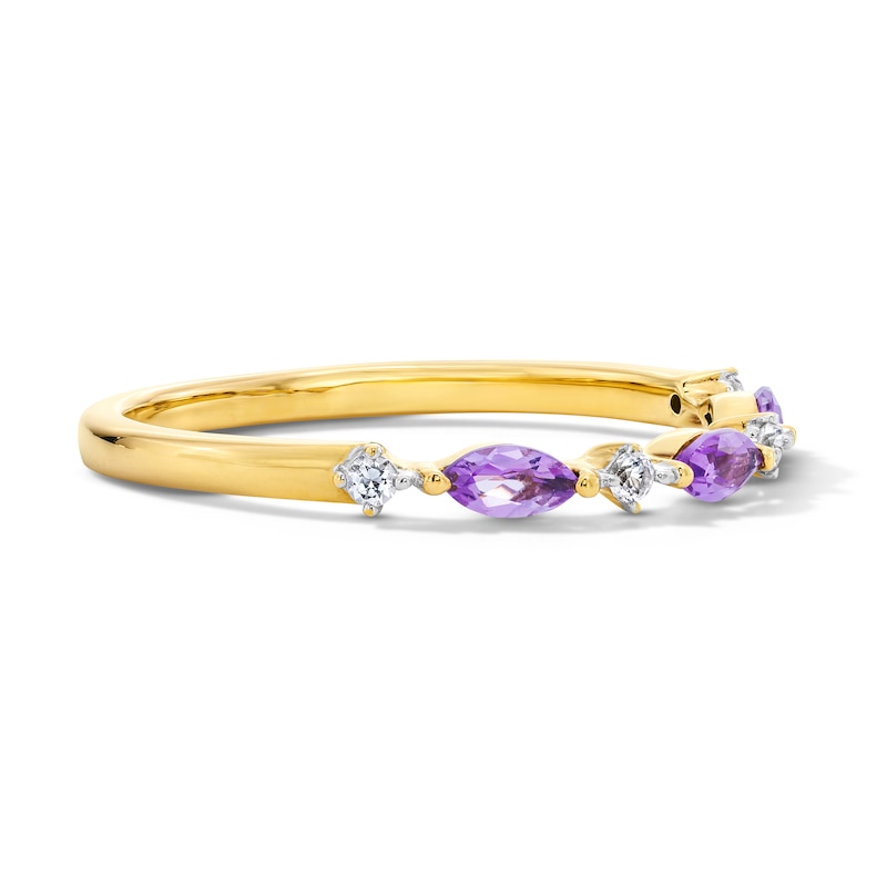 Main Image 4 of Marquise-Cut Amethyst and White Lab-Created Sapphire Stackable Ring in Sterling Silver with 14K Gold Plate