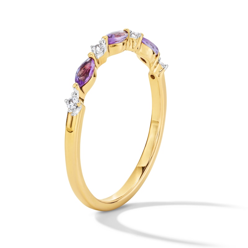 Main Image 5 of Marquise-Cut Amethyst and White Lab-Created Sapphire Stackable Ring in Sterling Silver with 14K Gold Plate