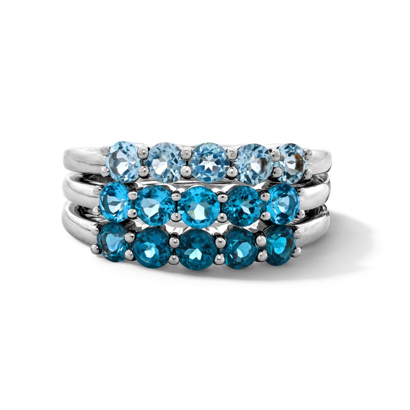 Main Image 1 of Tri-Color Blue Topaz Three-Row Stacked Ring in Sterling Silver