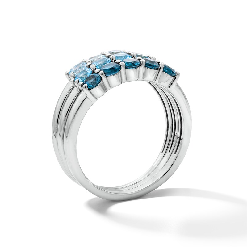 Main Image 4 of Tri-Color Blue Topaz Three-Row Stacked Ring in Sterling Silver