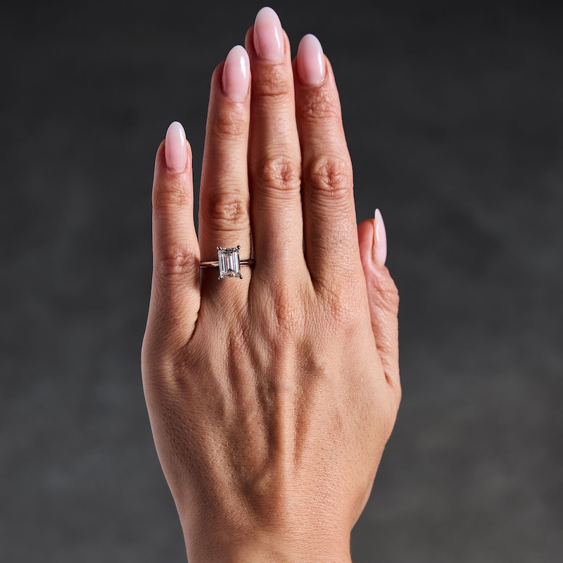 Main Image 2 of 3 CT. T.W. Emerald-Cut Certified Lab-Grown Diamond Solitaire Engagement Ring in Platinum (F/VS2)