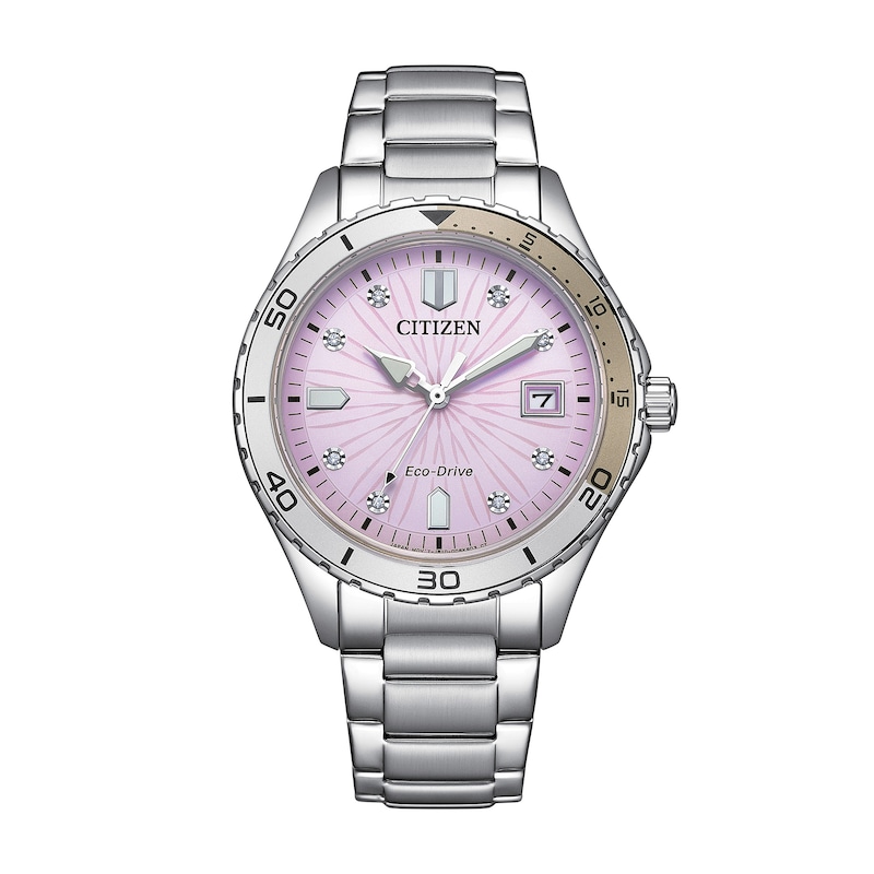 Main Image 1 of Ladies' Citizen Eco-Drive® Weekender Watch with Pink Dial and White Crystal Accents (Model: FE6170-88X)