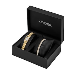 Ladies' Citizen Eco-Drive® Petite Palidoro Gold-Tone IP Watch with MOP Dial and Crystal Bracelet (Model: EG7112-59Y)