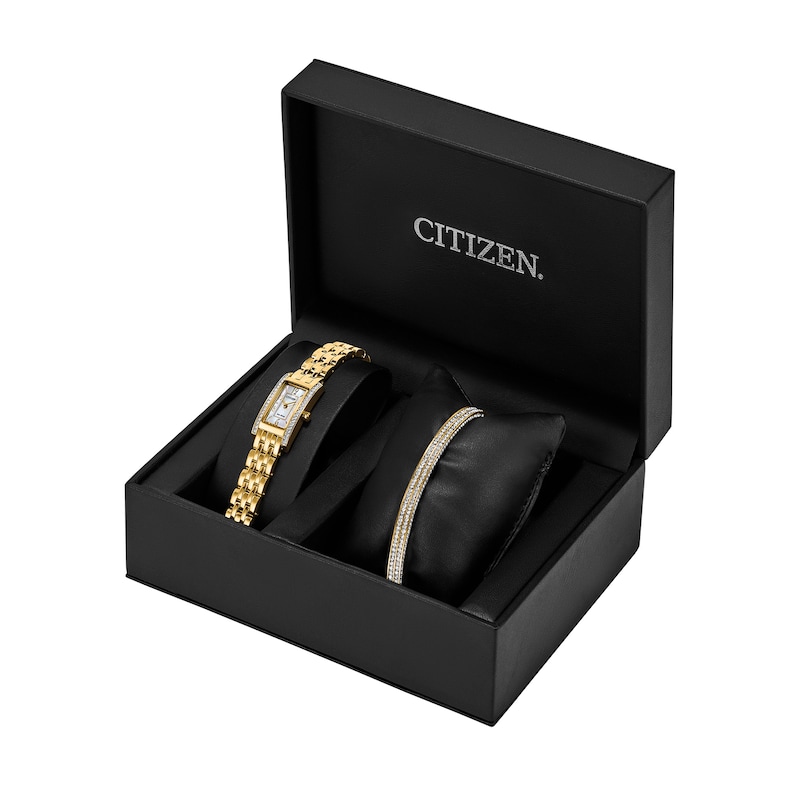 Main Image 1 of Ladies' Citizen Eco-Drive® Petite Palidoro Gold-Tone IP Watch with MOP Dial and Crystal Bracelet (Model: EG7112-59Y)