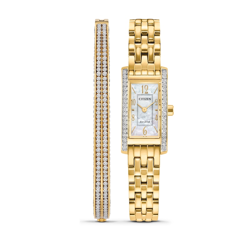 Main Image 2 of Ladies' Citizen Eco-Drive® Petite Palidoro Gold-Tone IP Watch with MOP Dial and Crystal Bracelet (Model: EG7112-59Y)