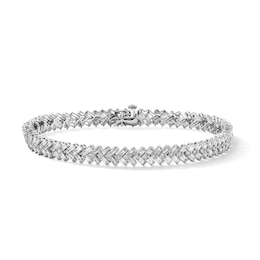 4 CT. T.W. Baguette-Cut and Round Lab-Grown Diamond Chevron Link Bracelet in 10K White Gold (F/VS2) - 7.25”