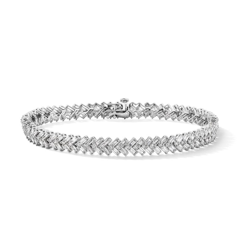 Main Image 1 of 4 CT. T.W. Baguette-Cut and Round Lab-Grown Diamond Chevron Link Bracelet in 10K White Gold (F/VS2) - 7.25”