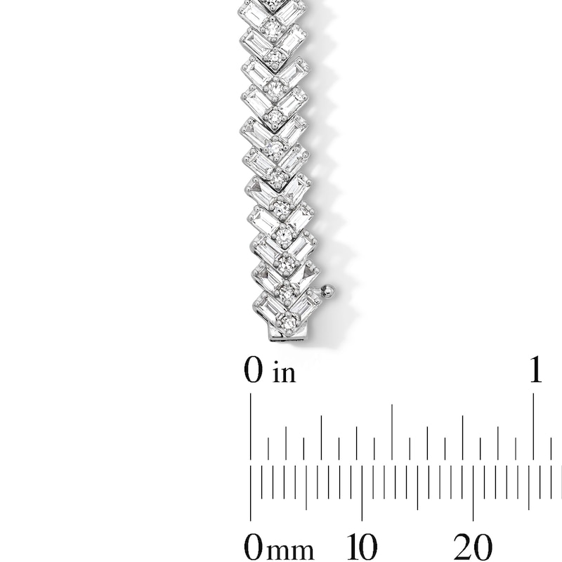 Main Image 2 of 4 CT. T.W. Baguette-Cut and Round Lab-Grown Diamond Chevron Link Bracelet in 10K White Gold (F/VS2) - 7.25”