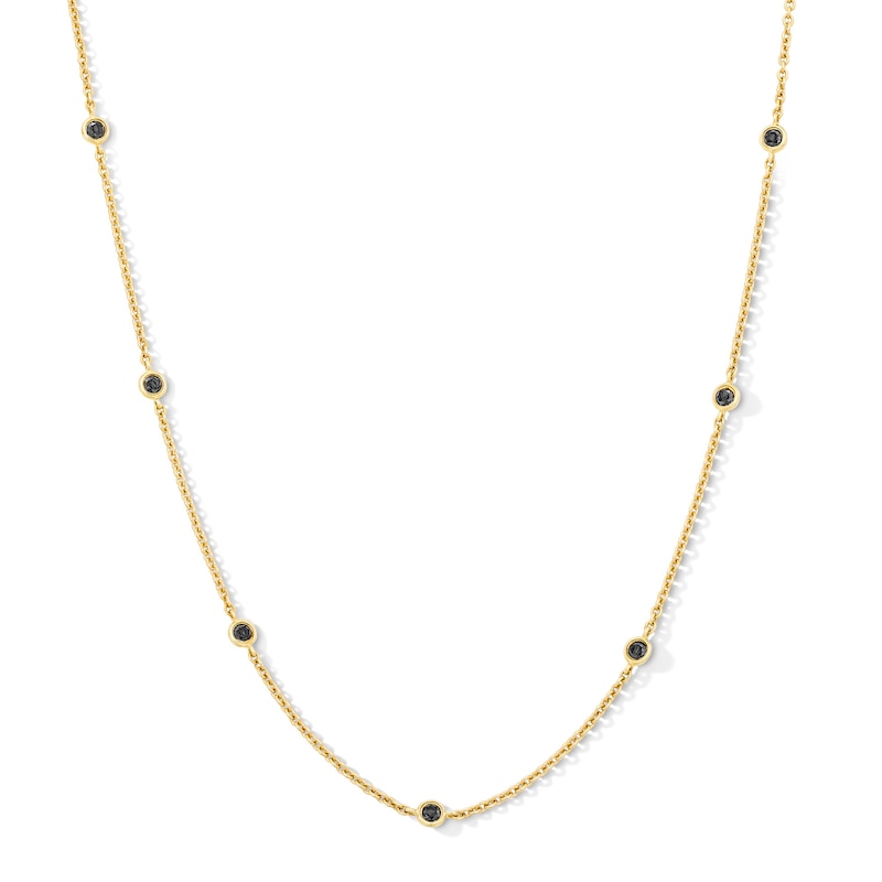 Main Image 1 of 1/3 CT. T.W. Bezel-Set Black and White Diamond Station Necklace in Sterling Silver with 14K Gold Plate