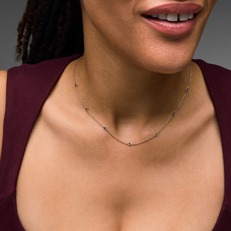 Main Image 2 of 1/3 CT. T.W. Bezel-Set Black and White Diamond Station Necklace in Sterling Silver with 14K Gold Plate