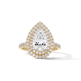 3 CT. T.W. Pear-Shaped Certified Lab-Grown Diamond Double Frame Engagement Ring in 14K Gold (F/VS2)