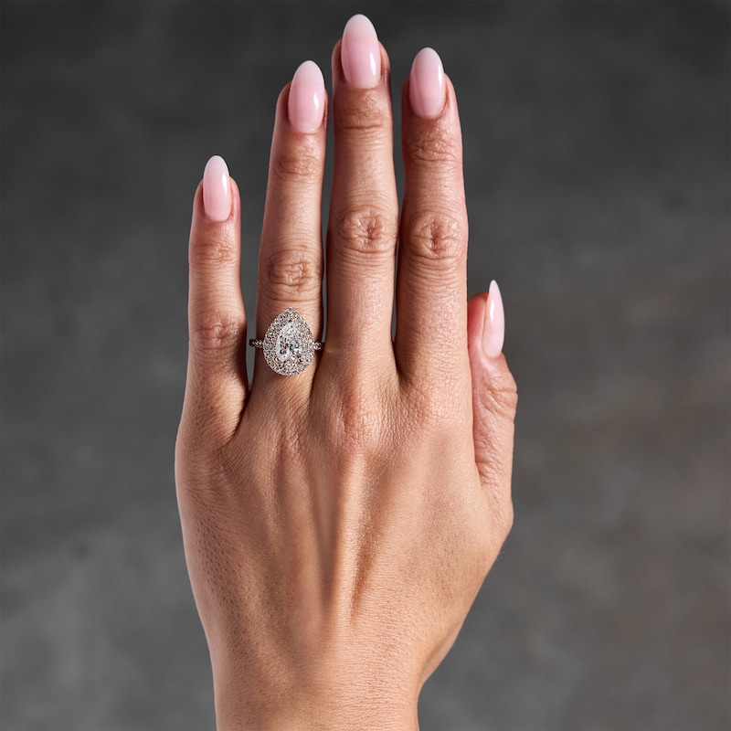 Main Image 2 of 3 CT. T.W. Pear-Shaped Certified Lab-Grown Diamond Double Frame Engagement Ring in 14K Gold (F/VS2)