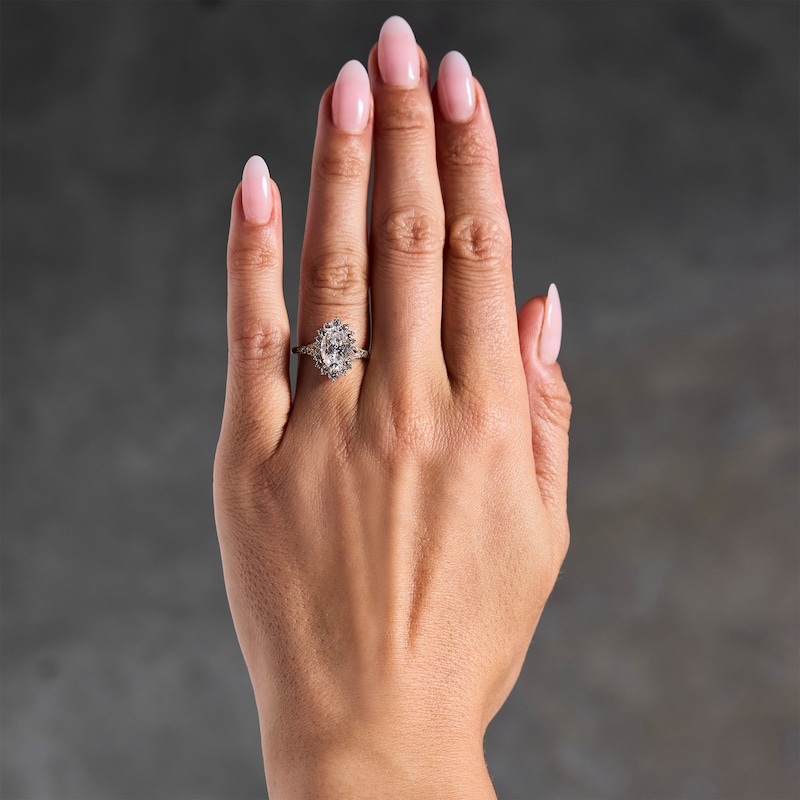 Main Image 2 of 2-5/8 CT. T.W. Oval Certified Lab-Grown Diamond Sunburst Frame Engagement Ring in 14K Gold (F/VS2)