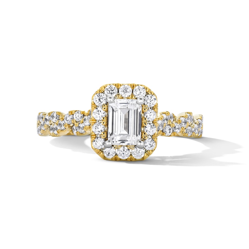 Main Image 1 of 1 CT. T.W. Emerald-Cut Certified Lab-Grown Diamond Frame Engagement Ring in 14K Gold (F/VS2)