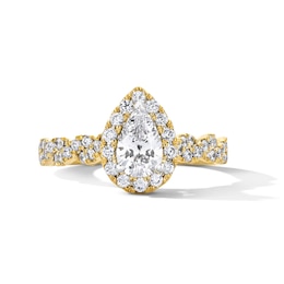 1 CT. T.W. Pear-Shaped Certified Lab-Grown Diamond Frame Engagement Ring in 14K Gold (F/VS2)