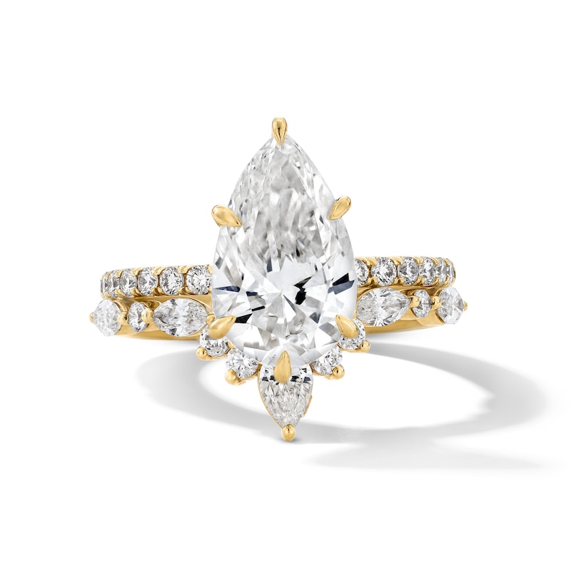 Main Image 1 of 4 CT. T.W. Pear-Shaped Certified Lab-Grown Diamond Bridal Set in 14K Gold (F/VS2)