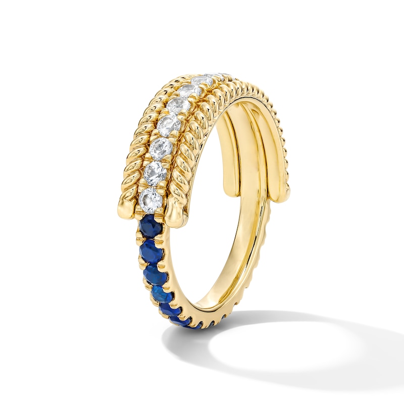 Main Image 3 of Blue and White Lab-Created Sapphire Reversible Ring in Sterling Silver with 14K Gold Plate