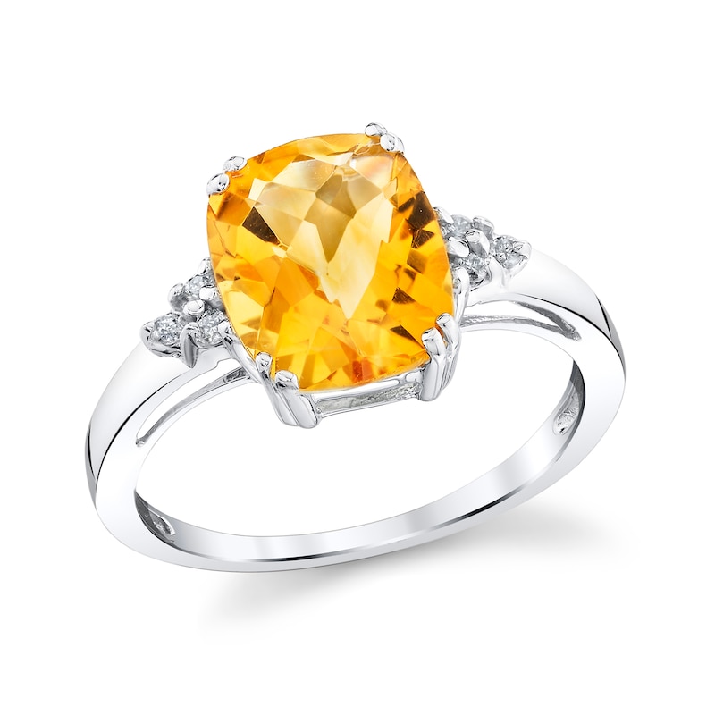 Main Image 1 of Cushion-Cut Citrine and 1/20 CT. T.W. Diamond Ring in Sterling Silver