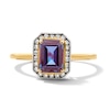 Thumbnail Image 1 of Emerald-Cut Lab-Created Alexandrite and White Lab-Created Sapphire Frame Ring in Sterling Silver with 14K Gold Plate