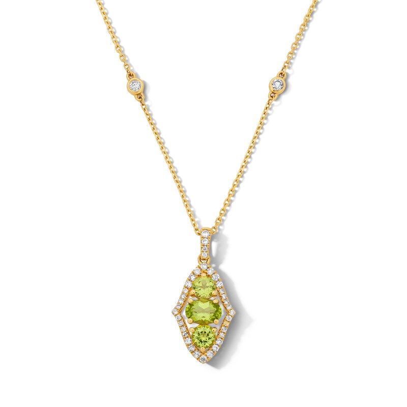 Main Image 1 of Oval Peridot and White Lab-Created Sapphire Arabesque Frame Pendant in Sterling Silver with 14K Gold Plate