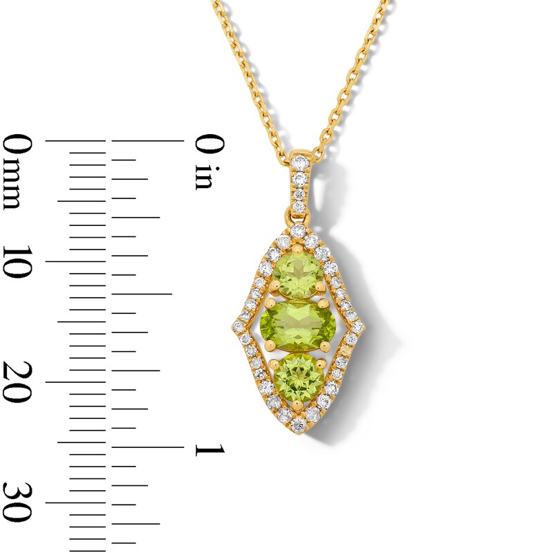 Main Image 4 of Oval Peridot and White Lab-Created Sapphire Arabesque Frame Pendant in Sterling Silver with 14K Gold Plate