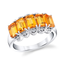 Emerald-Cut Citrine and 1/15 CT. T.W. Diamond Ring in Sterling Silver