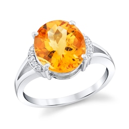 Oval Citrine and 1/15 CT. T.W. Diamond Ring in Sterling Silver