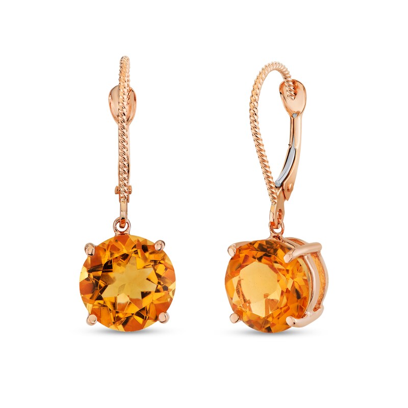 Main Image 1 of Citrine Solitaire Drop Earrings in 14K Rose Gold