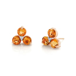 Citrine Trio and 1/20 CT. T.W. Diamond Stud Earrings in 14K Rose Gold