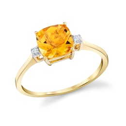 Cushion-Cut Citrine and 1/20 CT. T.W. Diamond Ring in 14K Gold