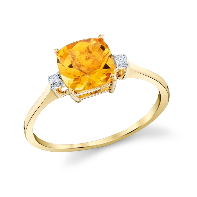 Main Image 1 of Cushion-Cut Citrine and 1/20 CT. T.W. Diamond Ring in 14K Gold