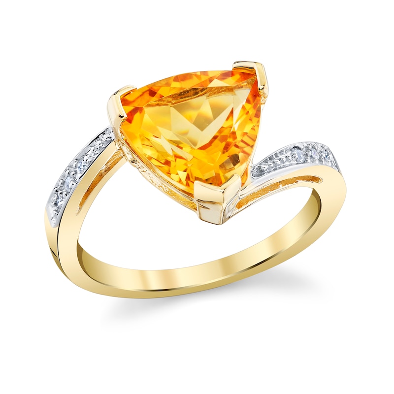 Main Image 1 of Trillion-Cut Citrine and 1/20 CT. T.W. Diamond Ring in 14K Gold