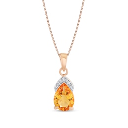 Pear-Shaped Citrine and 1/20 CT. T.W. Diamond Pendant in 14K Rose Gold