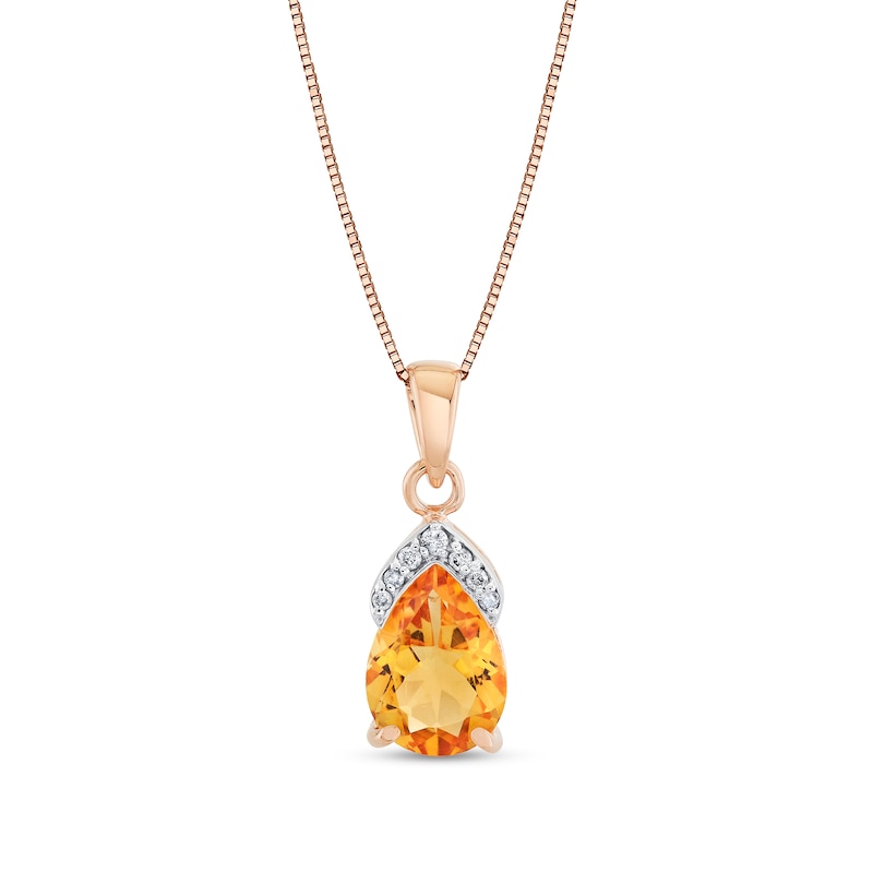 Main Image 1 of Pear-Shaped Citrine and 1/20 CT. T.W. Diamond Pendant in 14K Rose Gold