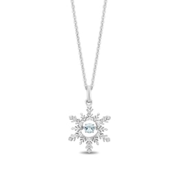 Enchanted Disney Elsa Aquamarine and 1/20 CT. T.W. Diamond Snowflake Pendant in Sterling Silver - 19"