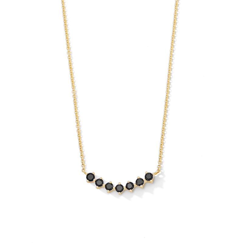 Main Image 1 of 1/2 CT. T.W. Black Diamond Curved Bar Necklace in Sterling Silver with 14K Gold Plate - 16.5"