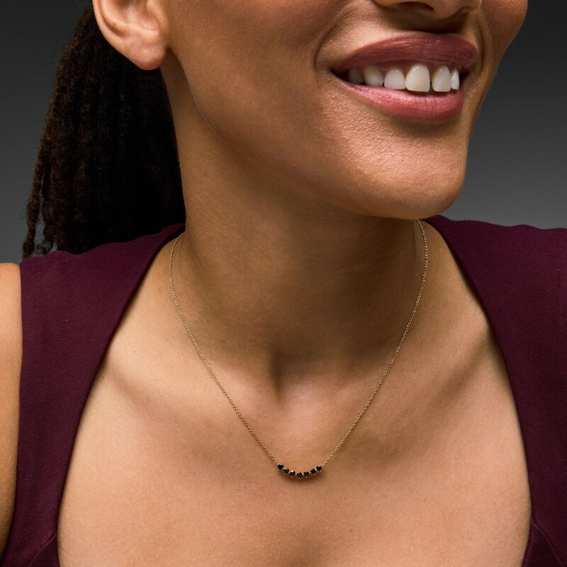 Main Image 2 of 1/2 CT. T.W. Black Diamond Curved Bar Necklace in Sterling Silver with 14K Gold Plate - 16.5"