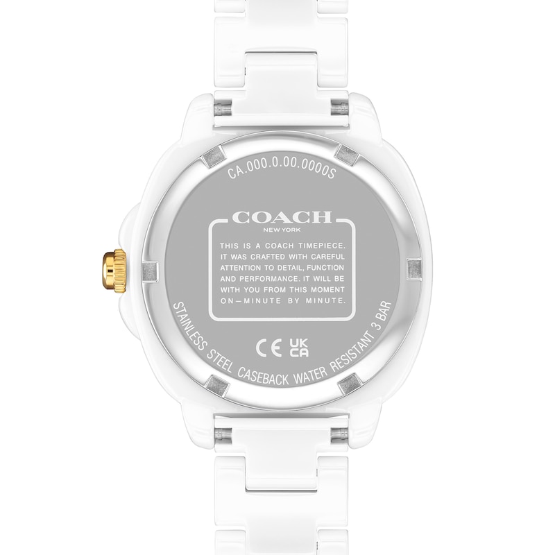 Main Image 3 of Ladies' Coach Kitt White Ceramic Analog Watch with White Dial and Crystal Bezel (Model: 14504562)