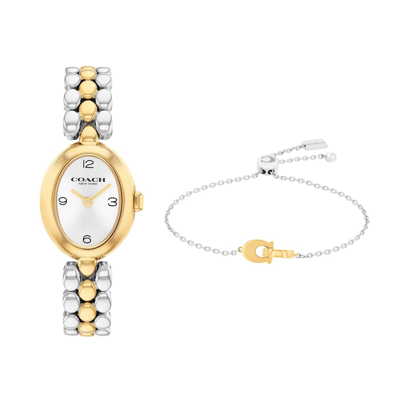 Main Image 1 of Ladies' Coach Sammy Two-Tone Analog Watch with Silver-Tone Oval Dial and Bracelet Set (Model: 14000128)