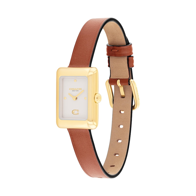 Main Image 2 of Ladies' Coach Mara Gold-Tone IP Analog Watch with Ivory Dial and Brown Leather Strap (Model: 14504584)