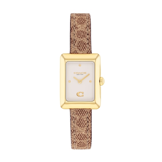 Ladies' Coach Mara Gold-Tone IP Analog Watch with Ivory Dial and Brown Leather Strap (Model: 14504617)