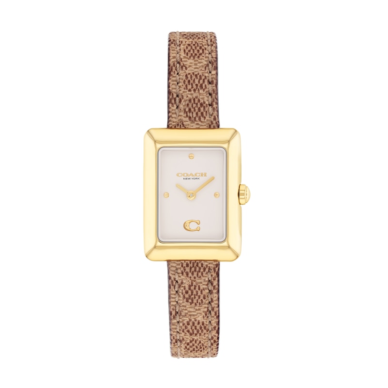 Main Image 1 of Ladies' Coach Mara Gold-Tone IP Analog Watch with Ivory Dial and Brown Leather Strap (Model: 14504617)