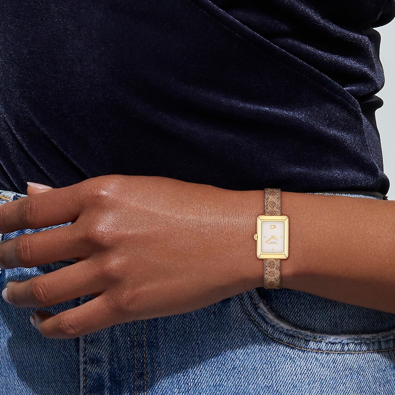 Main Image 4 of Ladies' Coach Mara Gold-Tone IP Analog Watch with Ivory Dial and Brown Leather Strap (Model: 14504617)