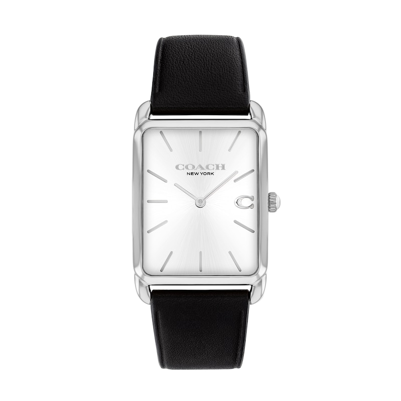 Main Image 1 of Unisex Coach Analog Watch with Silver-Tone Rectangle Dial and Black Leather Strap (Model: 14400040)