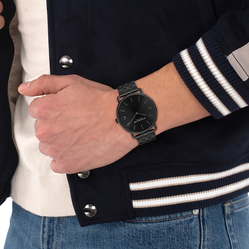 Main Image 4 of Men's Coach Elliott Black Ion-Plated Analog Watch with Black Dial (Model: 14602749)