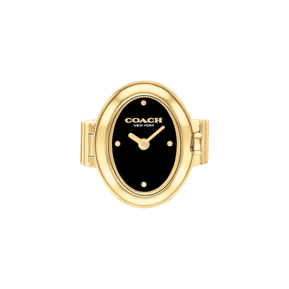 Ladies' Coach Sammy Gold-Tone IP Analog Ring Watch with Black Oval Dial (Model: 14504623)