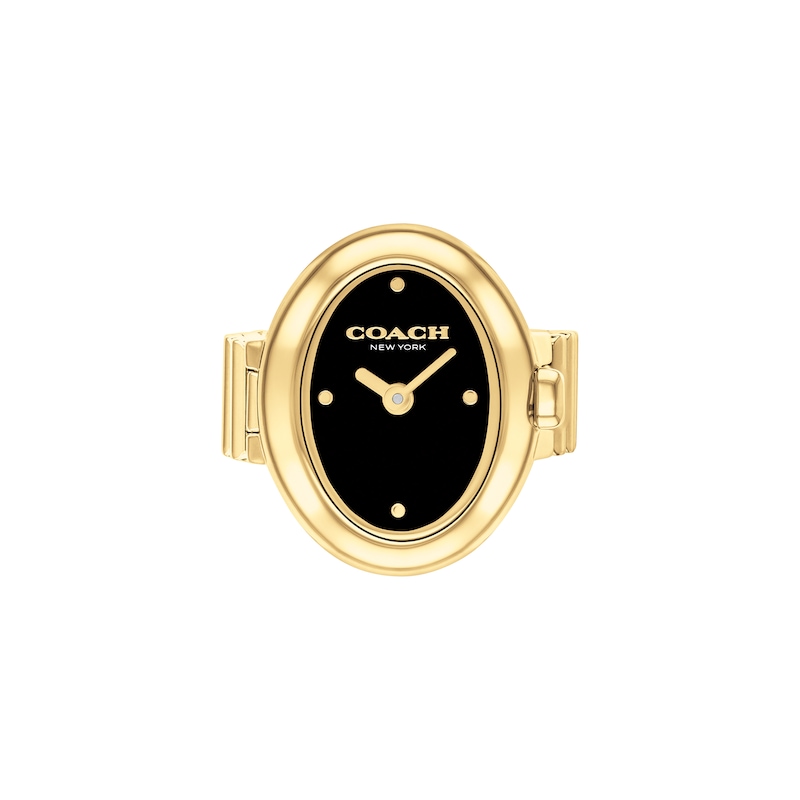 Main Image 1 of Ladies' Coach Sammy Gold-Tone IP Analog Ring Watch with Black Oval Dial (Model: 14504623)