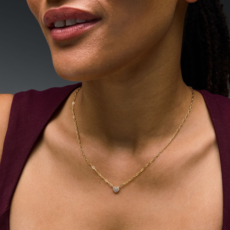 Main Image 2 of 1/10 CT. T.W. Multi-Diamond Heart Necklace in Sterling Silver with 14K Gold Plate